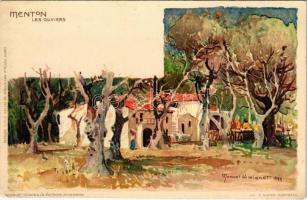 Menton, Les Oliviers / olive trees. Carte Postale Artistique de Velten No. 473. Lit. E. Nister litho s: Manuel Wielandt (EK)