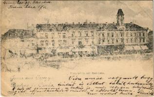 1899 Eszék, Essegg, Osijek; Hauptplatz mit Rathaus / Fő tér, Városháza / main square, town hall (felületi sérülés / surface damage)