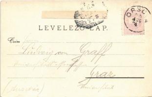 1898 (Vorläufer) Orsova, Kazán, Ada Kaleh, Bego Mustafa, Art Nouveau floral, Verlag v. O. Hütterer (...