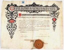 1919 Mérnöki diploma. Pergamen, függő viaszpecséttel 65x48 cm