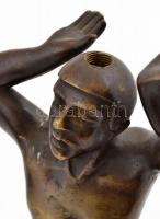 Jelzés nélkül. Tálat/földgömböt tartó Atlasz. Bronz szobor. 15 cm Alján és tetején fúrt csavarmenett...