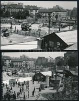 cca 1972 Budapest, Moszkva tér, építik a metró állomás felszíni szintjét, 2 db vintage fotó, 8,5x13,5 cm