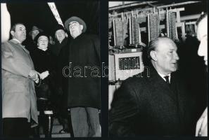 1972 Kádár János és Brezsnyev a budapesti metróban, 5 db vintage fotó, Karai Sándor fotóriporter pecsétjével jelzett, 13x18 cm