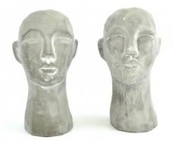 Férfi és női fej szobor dísz. Műkő. 14 cm