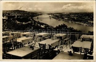 1936 Budapest XI. Gellérthegyi Kioszk kávéház és étterem terasza, kilátás a Királyi vár és a Lánchíd felé (EK)