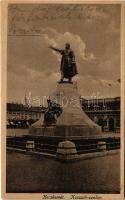 1931 Kecskemét, Kossuth Lajos szobor. Manó János kiadása + KECSKEMÉT - FÜLÖPSZÁLLÁS 200 vasúti mozgóposta bélyegző (EK)