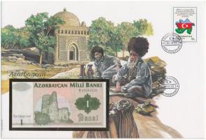 Azerbajdzsán 1992. 1M felbélyegzett borítékban, bélyegzéssel T:I  Azerbaijan 1992. 1 Manat in envelope with stamp and cancellation C:UNC