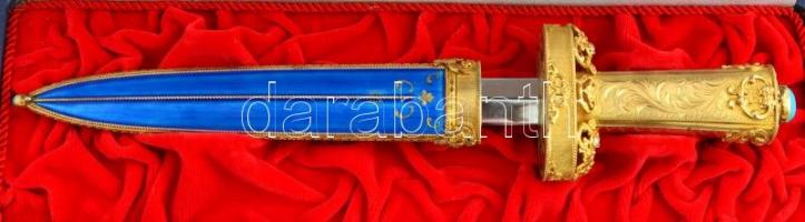 1985 A Belügyminisztérium által adományozott aranytőr, aranyozott, zománcozott, türkiz és gyöngybera...