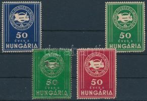 1949 50 éves a Hungária Magyar Bélyeggyűjtők Köre 4 db klf levélzáró dombornyomással (Balázs 102.05)