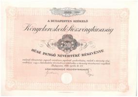 Budapest 1926. Könyvkereskedő Részvénytársaság részvénye 20P-ről, szárazpecséttel, szelvényekkel T:I-