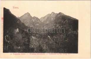Tátra, Vysoké Tatry; Tarpataki fürdő, hegymászó, Lomniczi csúcs. Feitzinger Ede 1902-12. 328. Ps. / Wildbad Kohlbach / mountain climber