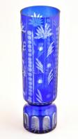 Kék, metszett, kristály váza, hibátlan, m: 30,5 cm
