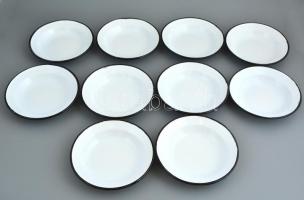 10+4 db db zománcozott fém tányér, apró kopásokkal, d: 19 cm, 20,5 cm