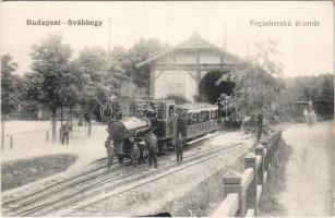 Budapest XII. Svábhegy, Fogaskerekű vasútállomás, gőzmozdony, vasutasok. Virág Károly és Társa 4551.