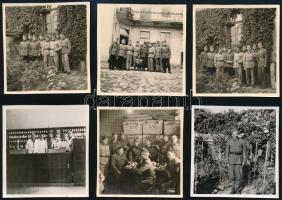 1941 Debrecen, Orvosok és gyógyszerészek közös katonai kiképzése, 6 db vintage fotó Thöresz Dezső (1902-1963) békéscsabai gyógyszerész és fotóművész hagyatékából, a leírás a tároló album lapjáról származik, 6x5,5 cm
