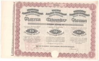 Budapest 1926. Magyar Általános Ingatlanbank Részvénytársaság részvénye 50P-ről, egy szelvénnyel, bélyegzéssel és szárazpecséttel T:I-