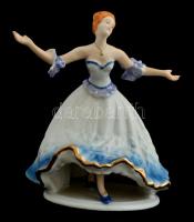 Arpo porcelán női figura, kézzel festett, jelzett, apró kopásokkal, m: 18,5 cm