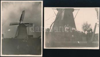 cca 1920 Alföldi szélmalmok, 2 db vintage fotó, jelzés nélkül, Kerny István (1879-1963) budapesti fotóművész hagyatékából, 8,5x11,4 cm / windmills, 2 photos