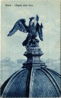 Fiume, Rijeka; LAquila della Torre / Osztrák kétfejű sas egyik feje helyett az olasz zászló betűzve / Austrian double-headed eagle, Italian flag in place of one head