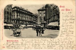 1899 (Vorläufer) Wien, Vienna, Bécs I. Michaeler Platz / square, shops, horse carts