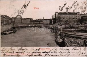 1902 Wien, Vienna, Bécs; Donau Quai / Danube quay, timber unloading