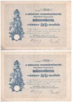 Mándok 1927. "Mándoki Takarékpénztár Részvénytársaság" részvénye 20P-ről, szelvényekkel és szárazpecséttel (2x) sorszámkövetők T:II