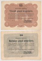 1849. 15kr + 30kr Kossuth bankó T:III Adamo G102,G103