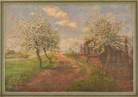 Hugo Eiselt 1917 jelzéssel: Virágzó gyümölcsfák. Olaj, vászon. Fa keretben, 64×90 cm