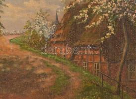 Hugo Eiselt 1917 jelzéssel: Virágzó gyümölcsfák. Olaj, vászon. Fa keretben, 64×90 cm