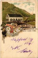 1896 (Vorläufer!) Nassfeld bei Bad Gastein, Gruss vom Erzherzogin Marie Valerie Schutzhaus / rest house. H. Metz Art Nouveau, floral, litho