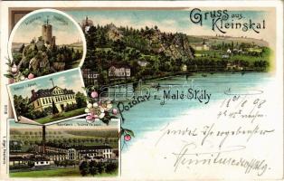 1898 (Vorläufer) Malá Skála, Kleinskal; Friedstein, Schloss, Papierfabrik / castle, paper factory. C. Jäger No. 118. Art Nouveau, floral, litho