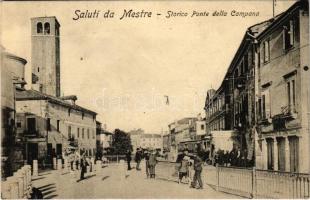 1913 Mestre, Storico Ponte della Campana, Calzolera G. Castellan / bridge, square, tram, shoemaker shop