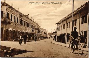 Shkoder, Shkodra, Scutari, Skutari (Shqypenie); Rruga Madhe / street, soldier on bicycle, shops