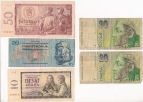 Csehszlovákia 1960. 10K + 1964. 50K + 1970. 20K + Szlovákia 1993. 20K (2x) T:III Czechoslovakia 1960. 10 Korún + 1964. 50 Korún + 1970. 20 Korún + Slovakia 1993. 20 Korún (2x) C:F