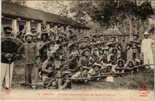 Saigon, Ho Chi Minh City; Tirailleurs Annamites (Camp des Mares) a lexercice / (Vietnamese) Annam skirmishers during training, soldiers