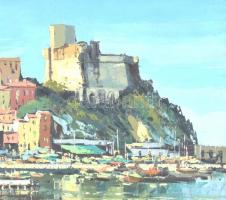 Olvashatatlan jelzéssel: Olasz tengerparti város kikötővel. Olaj, vászon. Fa keretben, 30×40 cm