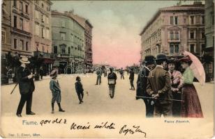 1904 Fiume, Rijeka; Piazza Adamich / square, hotel, restaurant, shops. J. Einerl (EK)