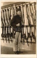 1933 Magyar katonai kadét a fegyvertárban / Hungarian military soldier cadet in the armory. photo