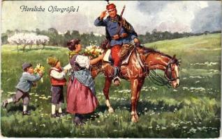 1915 Herzliche Ostergrüße! / WWI Austro-Hungarian K.u.K. military art postcard with Easter greeting. B.K.W.I. 4699-1. s: K. Feiertag (EK)