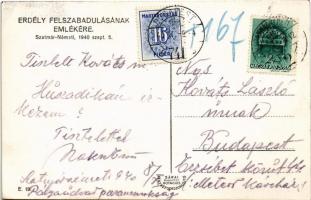1940 Szatmárnémeti, Satu Mare; bevonulás, katonák magyar zászlókkal, Müller üzlete / entry of the Hu...