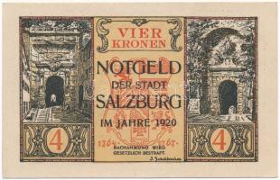 Ausztria / Salzburg 1920. 4K papír szükségpénz T:I Austria / Salzburg 1920. 4 Corona necessity note C:UNC