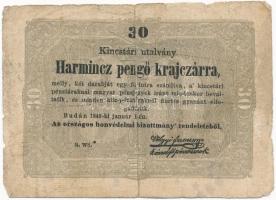 1849. 30kr Kossuth bankó csillagos sorozatszámmal T:III-, 1934-es 50 filléres bélyeggel ragasztott Adamo G103A