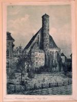 Olvashatatlan jelzéssel: Bécs, Minoriták temploma. Rézkarc, papír, lap széle kissé foltos, paszpartuban, 20,5×15 cm