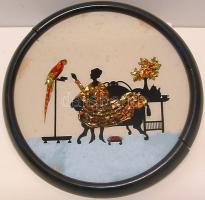 Szecessziós stílusú üveglapokkal díszített árnykép keretben