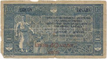 Szerb-Horvát-Szlovén Királyság 1919. 10D 40K felülbélyegzéssel T:III-  Kingdom of the Serbs, Croats and Slovenes 1919. 10 Dinara with 40 Kronen overprint C:VG Krause#17