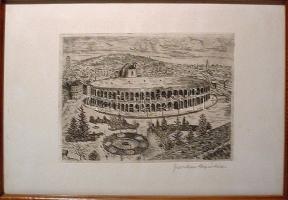 Farkas Rozália: Colosseum szignált rézkarc keretben 25x36cm