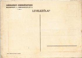 Hárshegyi Cserkészpark. Budapest II. Hárshegyi út 5. / Hungarian boy scout art postcard s: Márton L....