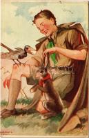 1941 Cserkész művészlap. Márton L.-féle Cserkészlevelezőlapok Kiadóhivatala / Hungarian boy scout art postcard s: Márton L.