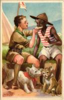 A cserkész minden cserkészt testvérének tekint. Cserkész levelezőlapok kiadóhivatala / Hungarian boy scout art postcard s: Márton L.