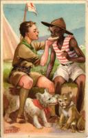 A cserkész minden cserkészt testvérének tekint. Cserkész levelezőlapok kiadóhivatala / Hungarian boy scout art postcard s: Márton L. (fl)